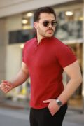 Erkek Hakim Yaka Dokuma Pamuklu Kumaş Kısa Kollu T-shirt resmi